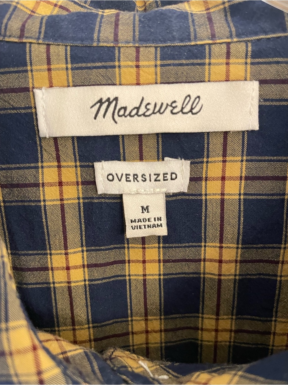 Madewell Navy and Yellow Plaid Button-Down Shirt, size medium - Picture 10 of 10